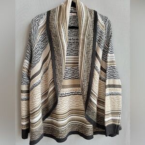 Alia | Tribal Print Neutral Open Front Knit Cardigan | Earth Tones Boho Drape